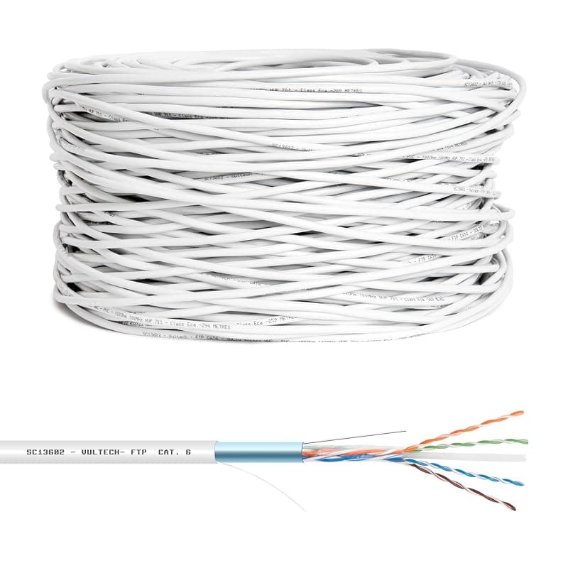 VulTech SC13602-305 Bobina Matassa Lan Categoria 6 FTP 305 Metri 23AWG Ethernet cavo rete impianti alta velocità 1Gbps 305m Cat6, 100 Ohm, 10/100/1000 Mbps