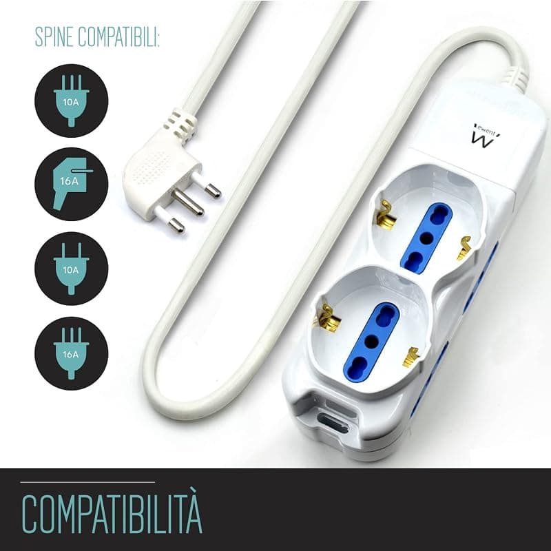 Ewent Multipresa 6 Posti con Spina Italiana 16A EW3920 — miniatura 2