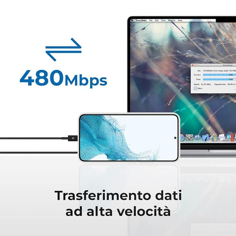 VulTech SM-T112BK Cavo USB a Micro-Usb 2A, cavo USB 2.0 Ricarica Rapida in Plastica TPE 1m Compatibile con Samsung S5/S6/S7, Huawei,HTC,LG,HTC,Kindle,PS4. Alta qualità e — miniatura 2