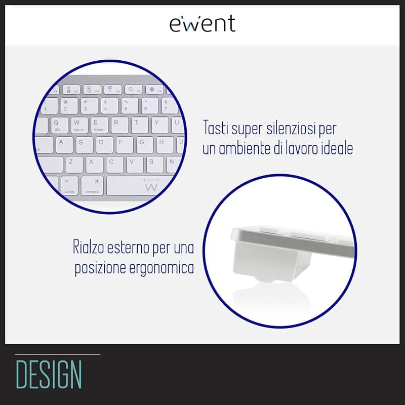 Ewent Ew3160 Tastiera Bluetooth 3 Keyboard Wireless Italiana Compatibile con Dispositivi iOS Come iPad, iPhone, Mac, Dispositivi Android e Windows Pc, Colore Argento/Bianca — miniatura 5