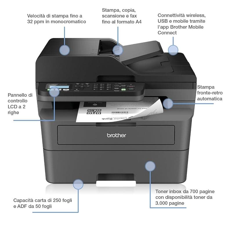 Brother MFCL2800DW, Multifunzione Laser Monocromatica (B/N), 32 ppm — miniatura 2