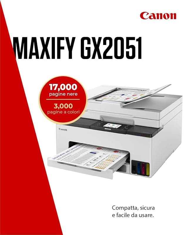 Canon Stampante WiFi per Casa e Ufficio MAXIFY GX2051 - Stampante Multifunzione MegaTank con Scanner, Fax e Fotocopiatrice per Casa | Include 6 flaconi di inchiostro — miniatura 2