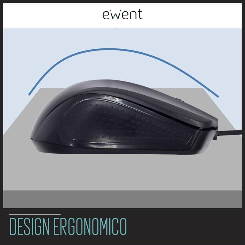 Ewent EW3300 - Mouse ottico con cavo USB a 3 pulsanti, 1000 DPI, design ergonomico, ambidestro, PC/Mac / ‎Laptop/Chromebook - ‎Nero — miniatura 7