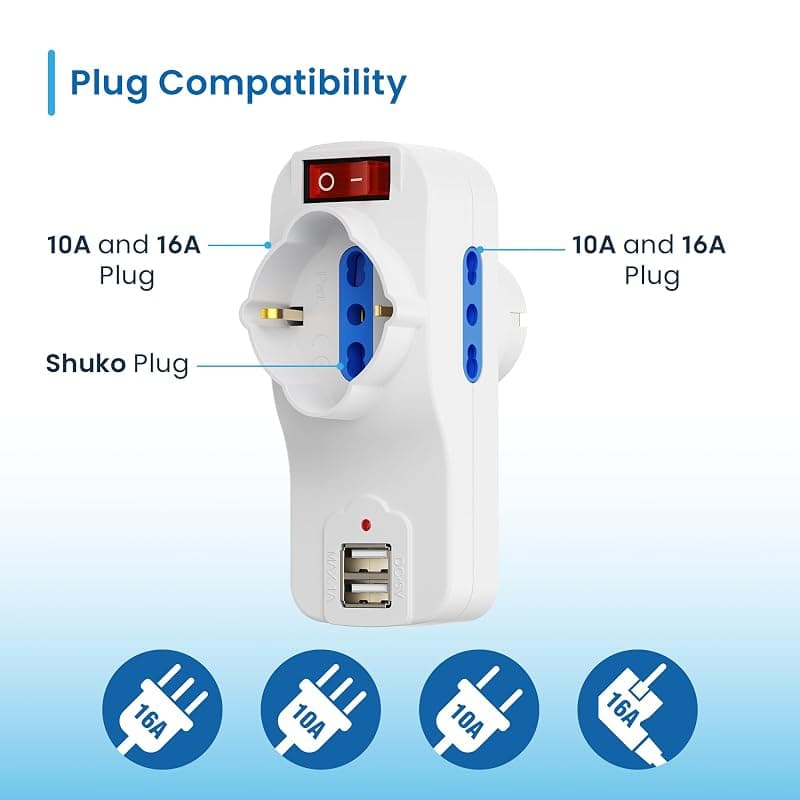 Ewent Adattatore Elettrico 3 Prese 2P USB-A Schuko 16A EW1194 — miniatura 2