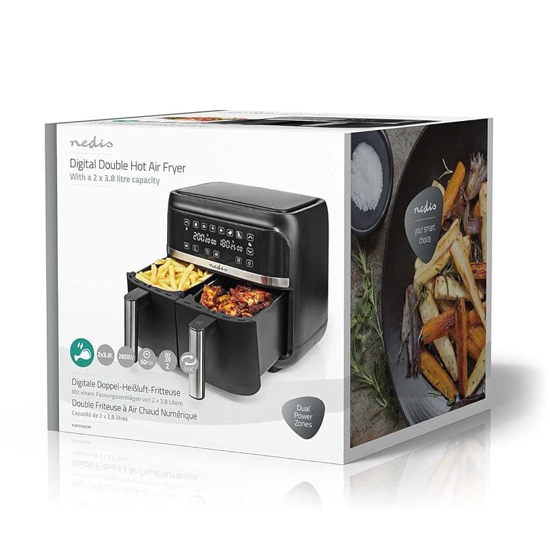 NEDIS KAAFD350EBK - Friggitrice ad aria calda, 2 x 3,8 l, timer: 60 min, digitale, nero — miniatura 4