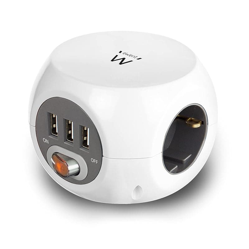 Ewent EW3939 - Power Block (Cube) con 3 prese e 3 porte USB, cavo da 1,5 m, colore: Bianco/Bianco