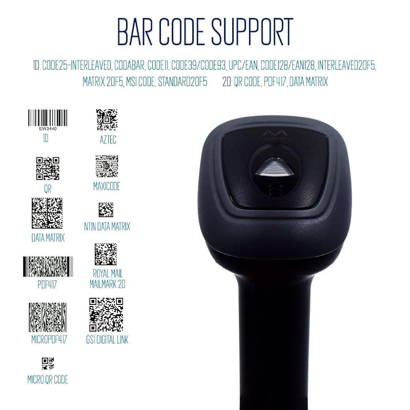 Ewent EW3440 - Lettore Codici Barcode Scanner Bar Code Reader a Barre Universale Laser 1D e 2D Ottico con Smart Dock con Cavo USB per Computer/Notebook, Windows XP / 7/8 ecc. — miniatura 2