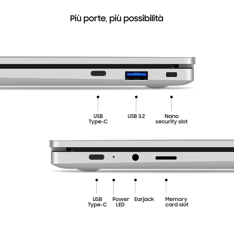 Samsung Galaxy Chromebook Go, Computer Portatile XE340XDA-KA1IT Chrome OS, Processore Intel Celeron, Display Screen 14” Full HD LED, RAM 4GB, Memoria eMMC 64GB, USB-C, Silver — miniatura 8