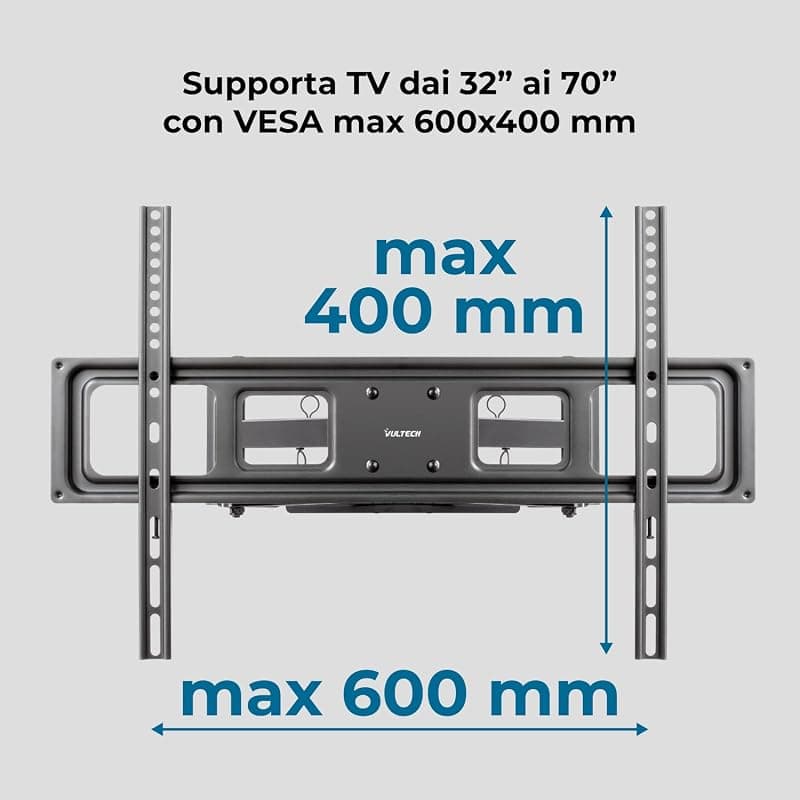 VulTech Staffa Fissa da Parete per TV 32-70" LED LCD Plasma - Snodi Resistenti, VESA fino a 600x400, Portata 40kg, con Livella a Bolla - BTV-D3270LITE — miniatura 6