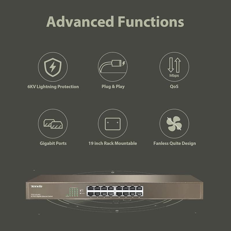 Tenda TEG1016G Switch No Administrado Gigabit Ethernet (10/100/1000) Azul 1U — miniatura 2