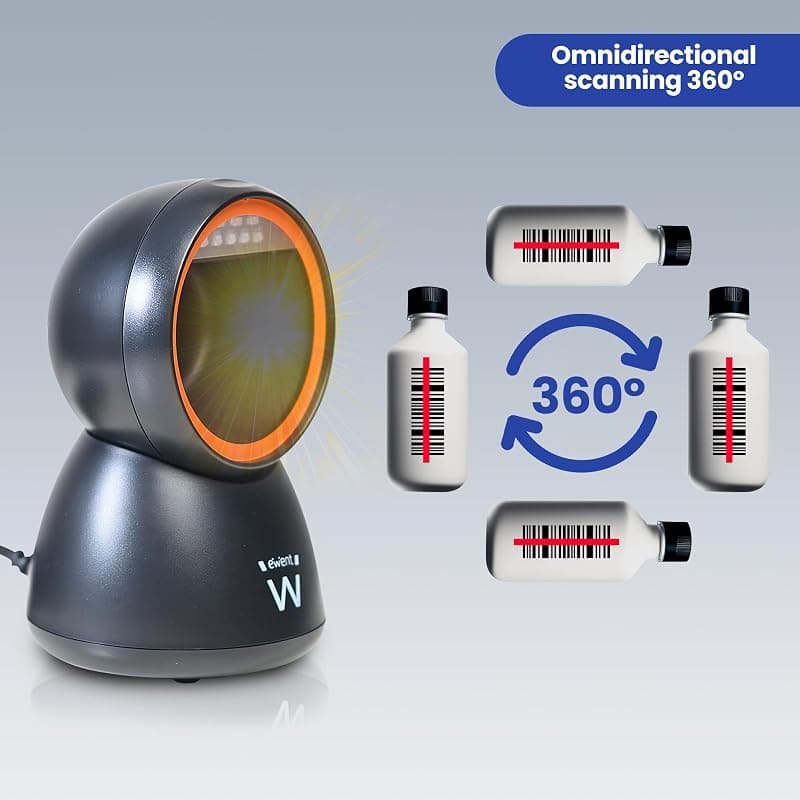 EWENT EW3450 Lettore di codici a barre omnidirezionali 1D 2D QR con cavo USB, a mani libere, scansione automatica con rilevamento delle immagini, supermercati, farmacie — miniatura 5
