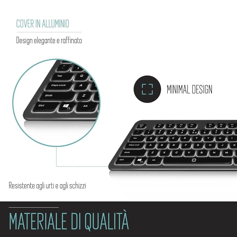Ewent Tastiera retroilluminata a LED EW3268, cablata USB, dimensioni standard, caratteri grandi, layout QWERTY italiano, nero/grigio — miniatura 6
