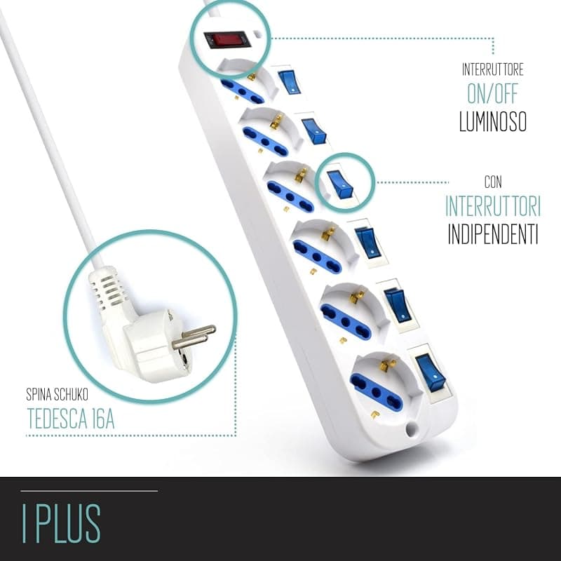 Ewent Multipresa a 6 Prese con Interruttori Individuali EW3932 — miniatura 3
