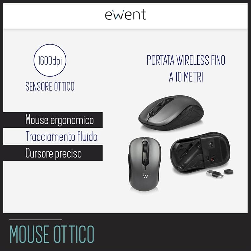 Ewent Kit Tastiera + Mouse Wireless Ricevitore USB a + C EW3263 — miniatura 3