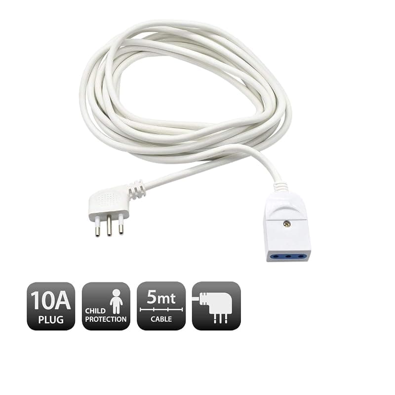 Ewent EW3802 - Prolunga elettrica 5mt, spina Italiana 10A 90° salvaspazio, presa italiana 10A, cavo H05VV-F 3x0,75mm2, presa con protezione bambini, Bianco — miniatura 2
