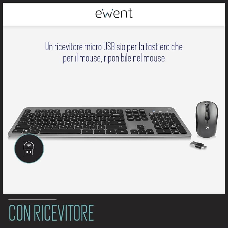 Ewent Kit Tastiera + Mouse Wireless Ricevitore USB a + C EW3263 — miniatura 5