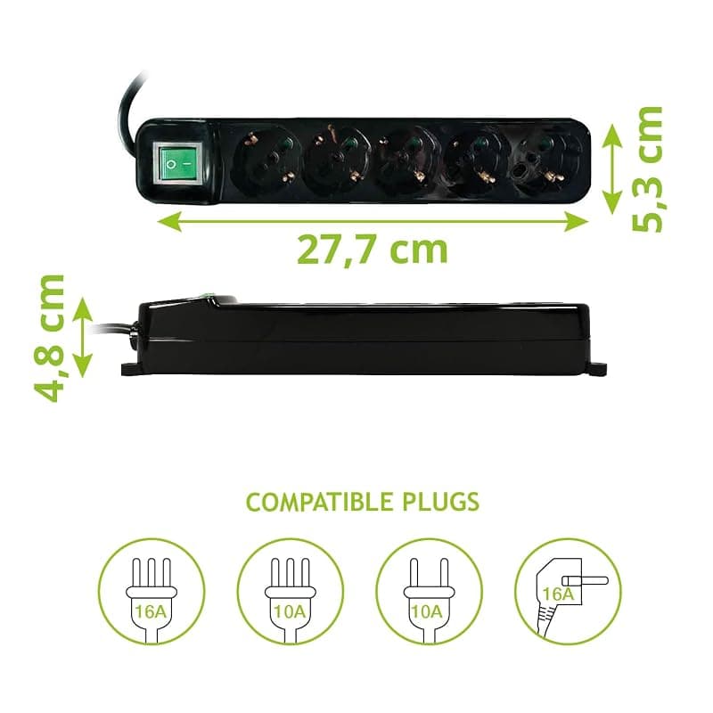 Tecnoware Multipresa 5 Posti Schuko/ita 10a Nero Spina Ita Fmp5iig — miniatura 3