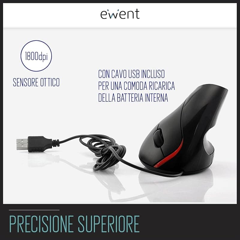 Ewent Mouse Ergonomico Contro Tunnel Carpale con Impugnatura Verticale 100DPI USB EW3156 — miniatura 2