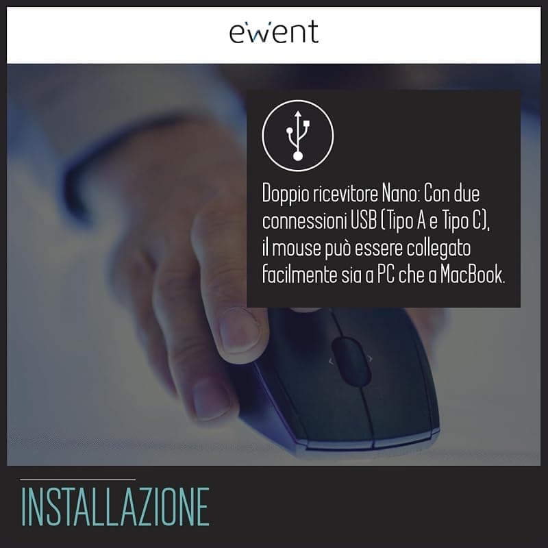 Ewent Mouse Ottico Wireless 2400DPI Doppio Ricevitore EW3245 — miniatura 6