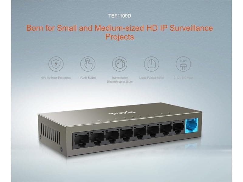 Tenda Switch 9 Porte Non Gestito TEF1109D, Hub Ethernet, Nato per il monitoraggio ad alta definizione. — miniatura 4