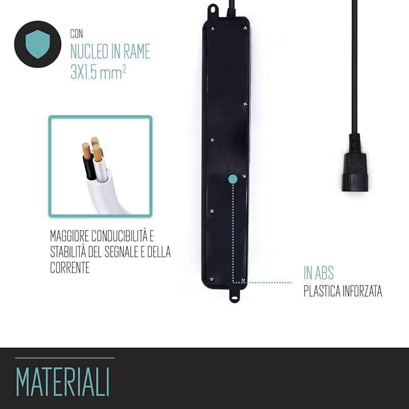 Ewent Multipresa 6 Posti con Interruttore 10/16A Attacco UPS IEC EW3925 — miniatura 6