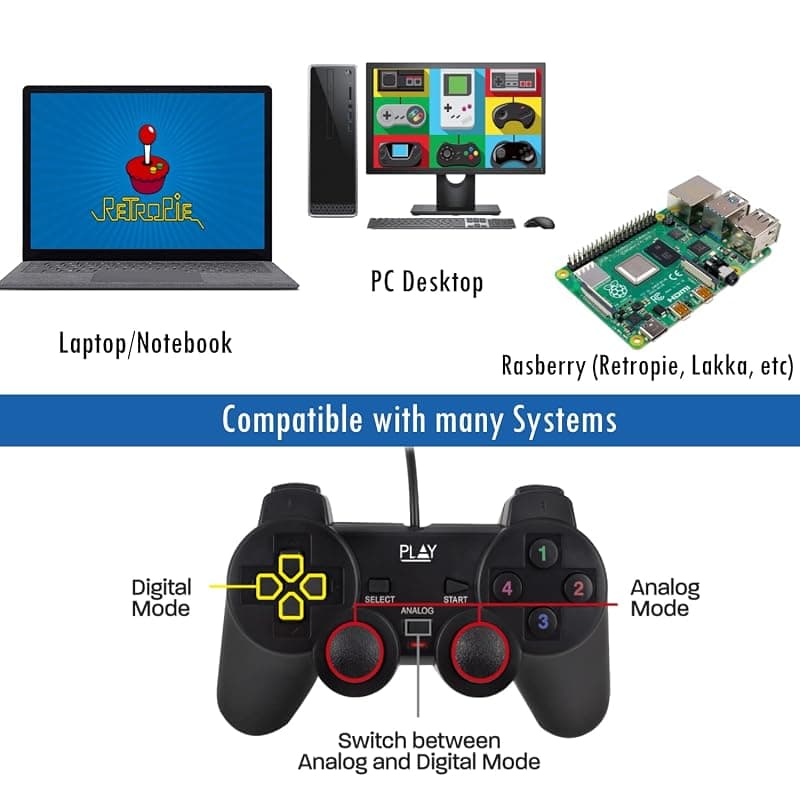 Ewent PL3330 Gamepad Joypad Fame Controller con Cavo USB per PC/Notebook Windows 7/8/8.1/10, Nero — miniatura 5