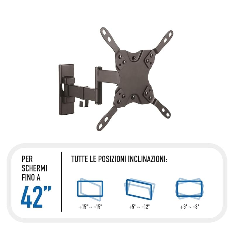 Ewent EW1522 Supporto da Parete per TV/Monitor da 13 a 42 Pollici con Braccio a Doppio Snodo e Orientabile, Vesa Fino a 200 x 200 mm, Nero — miniatura 2