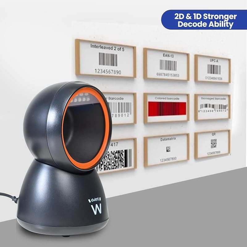 EWENT EW3450 Lettore di codici a barre omnidirezionali 1D 2D QR con cavo USB, a mani libere, scansione automatica con rilevamento delle immagini, supermercati, farmacie — miniatura 7