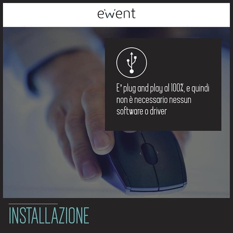 Ewent EW3300 - Mouse ottico con cavo USB a 3 pulsanti, 1000 DPI, design ergonomico, ambidestro, PC/Mac / ‎Laptop/Chromebook - ‎Nero — miniatura 6