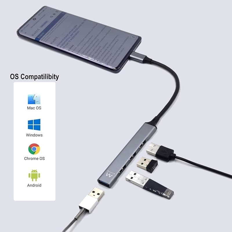 Ewent EW1145 Hub USB C, Hub 4 porte Ultra Slim Data, Hub con 3 porte USB A 2.0, 1 porta USB A 3.2, Hub Slim tipo A per Macbook Pro/Air, Laptop, PS5/PS4 e sistemi Mac OS, Windows — miniatura 6