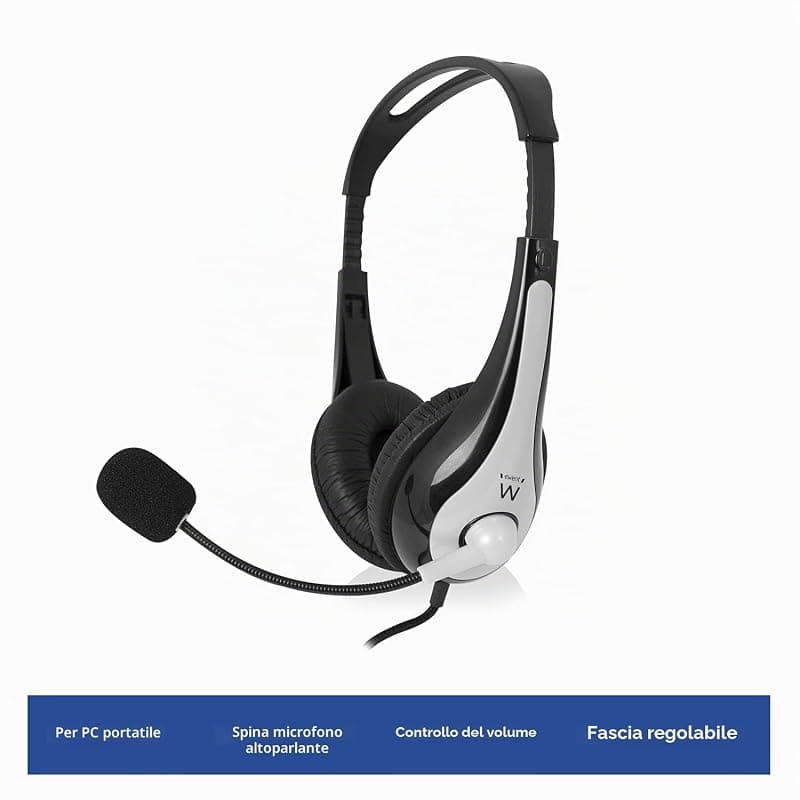 Ewent Ew3562 Cuffia Professionale con Microfono per PC con Controllo Volume, Notebook, Laptop, Doppio Jack 3.5 mm (1Xaudio 1Xmic), Auricolari Imbottiti, Cavo 2 m, black — miniatura 2