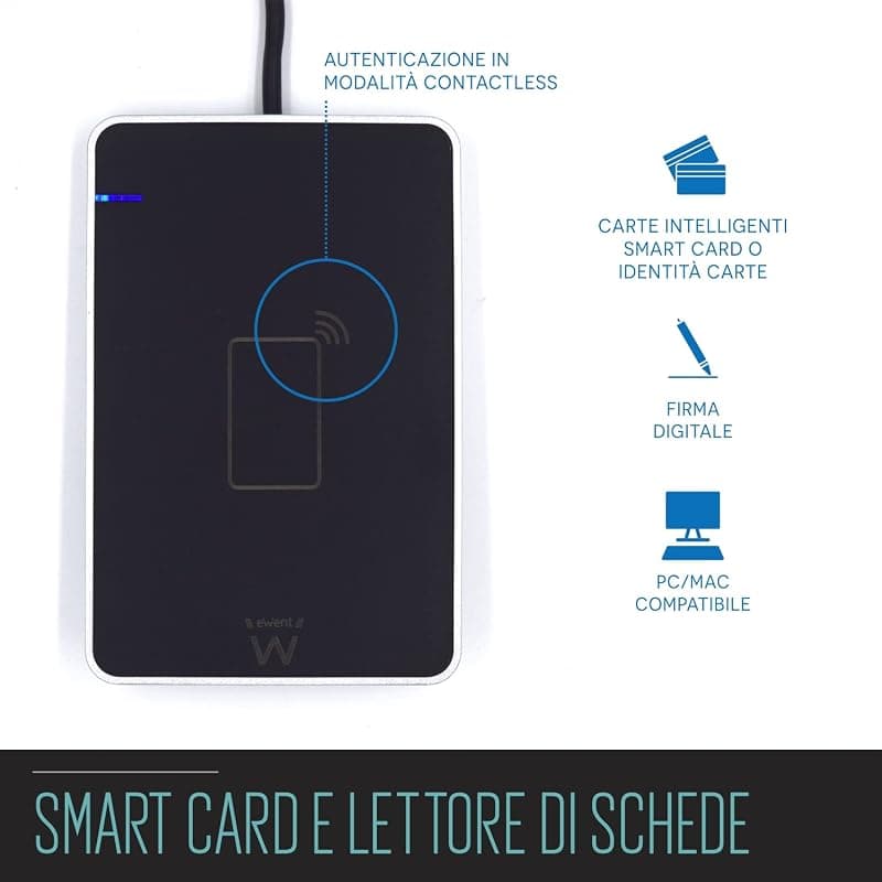 Ewent EW1053 Lettore RFID e NFC per Carta d'identità Elettronica CIE 3.0 per accedere a ANPR, INPS, INAIL, Agenzia Entrate e siti della P.A. - Colore Nero — miniatura 2