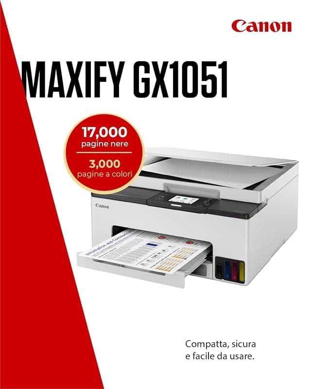 Canon Stampante WiFi per Casa e Ufficio MAXIFY GX1051 - Stampante Multifunzione MegaTank con Scanner e Fotocopiatrice per Casa | Connettività WiFi, Ethernet e USB | Include 6 — miniatura 2