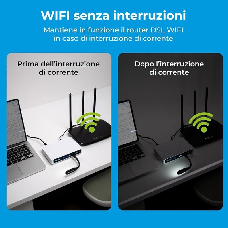 VulTech UPS60PW-DC Rev. 2.1 Bianco Mini UPS 6000mAh 60Watt Gruppo di Continuità Portatile per Router Wireless Modem Telecamera Power Bank Smartphone Input 100-240 VAC USB 5V DC 12V — miniatura 3