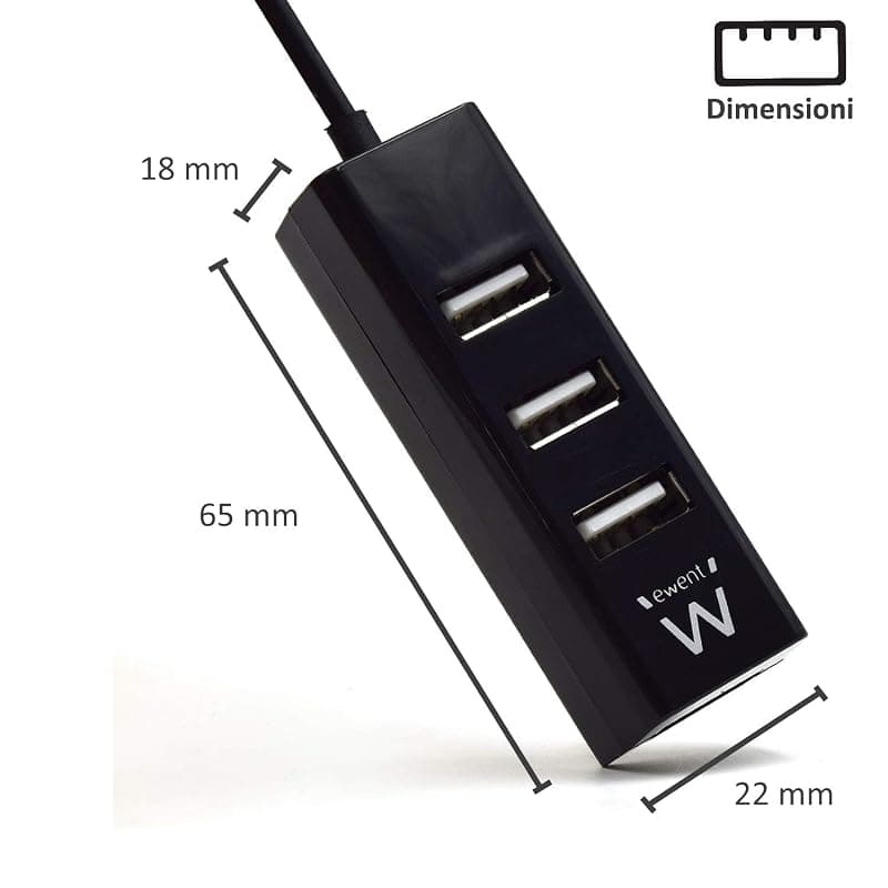 Ewent Mini Hub USB 4P USB 2.0 Nero EW1123 — miniatura 3
