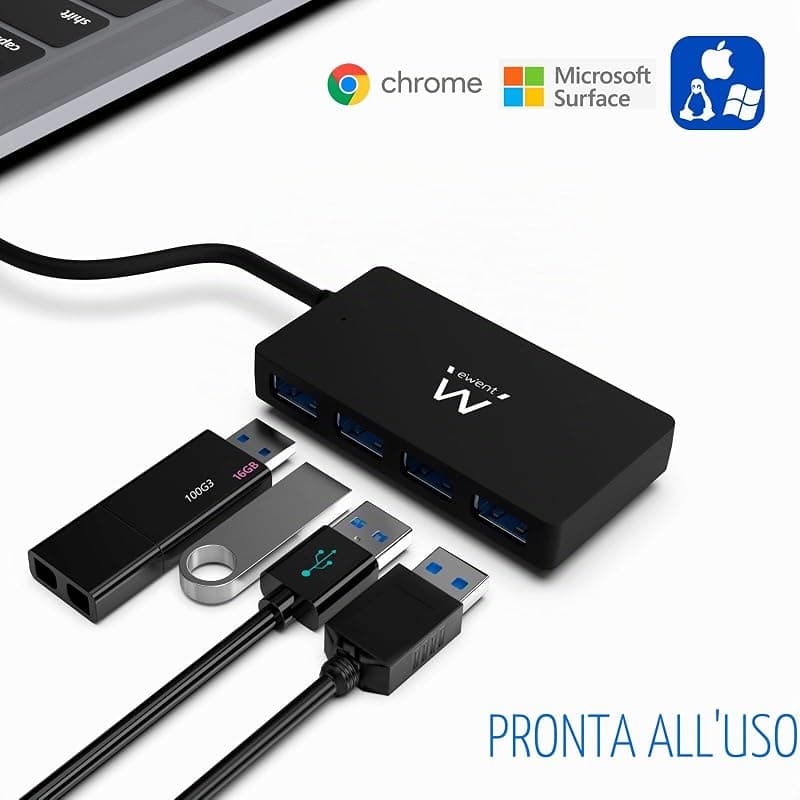 Ewent EW1136 Hub USB 3.0 4 Porte per la Trasmissione di Dati, Hub USB Multiporta sottile con connettore DC per Alimentazione esterna, Velocità di trasferimetno 5 Gbps — miniatura 4