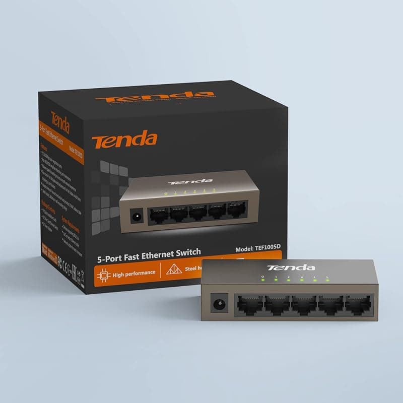 Tenda Switch TEF1005D Fast Ethernet 5 Porte 10/100Mbps con i Fori per Appendere a Parete, Plug And Play, Struttura in Acciaio, Protezione dai Fulmini, Grigio — miniatura 7