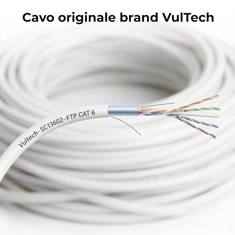 VulTech SC13602-100 Bobina Matassa Lan Categoria 6 FTP 100 Metri 23AWG Ethernet cavo rete impianti alta velocità 1Gbps 100m Cat6, 100 Ohm, 10/100/1000 Mbps — miniatura 4