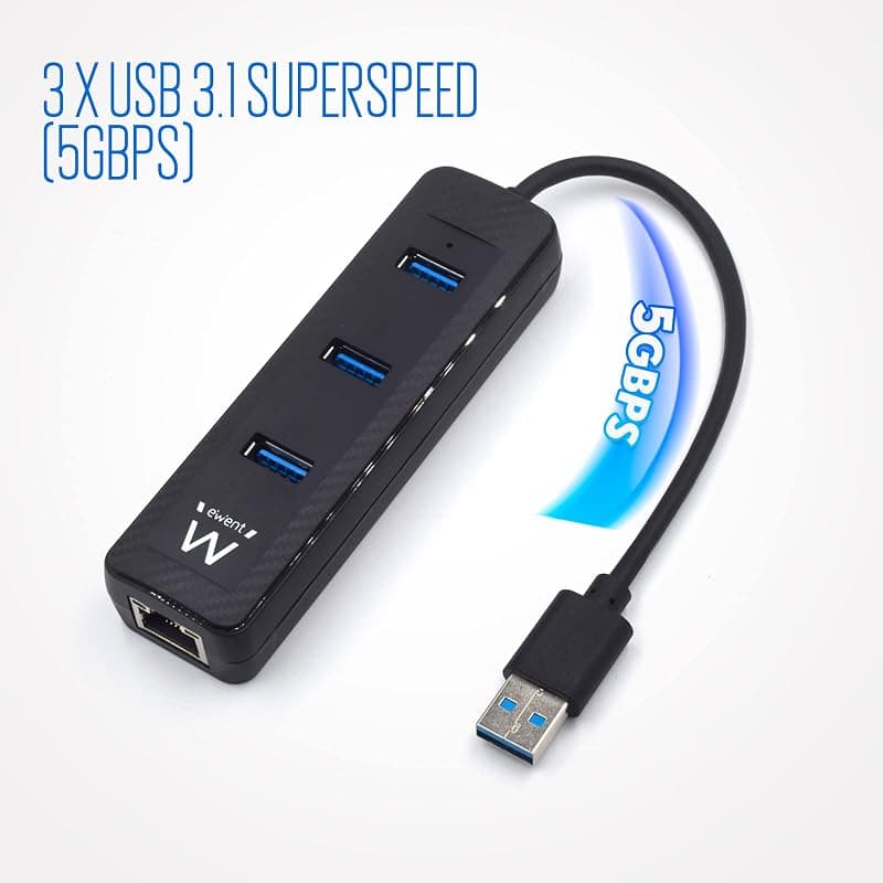 Ewent Hub USB 3.0 + 1P RJ45 Gigabit EW1140 — miniatura 2