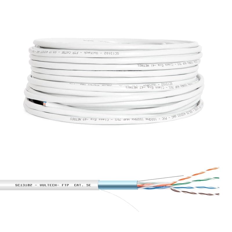 VulTech SC13102-100 Bobina Matassa Lan Categoria 5e FTP 100 Metri 23AWG Ethernet cavo rete impianti alta velocità 1Gbps 100m Cat5e, 100 Ohm, 10/100/1000 Mbps