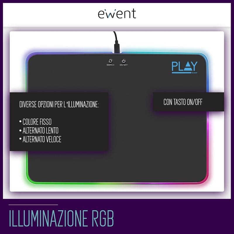 Play BY Ewent Mousepad Gaming LED RGB 35*25 PL3341 — miniatura 3
