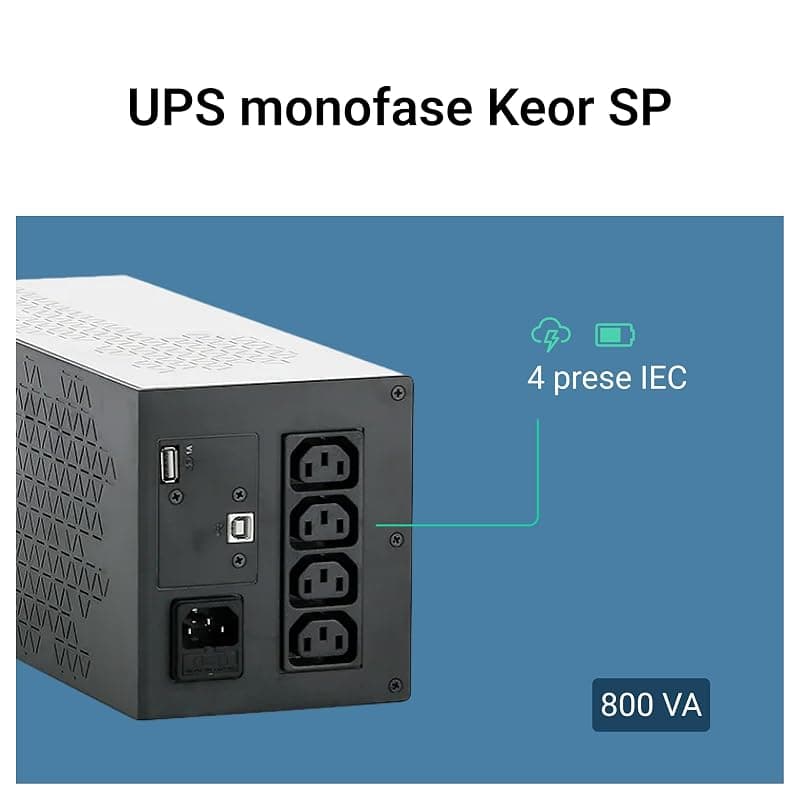 Bticino Legrand LG-310183 UPS Monofase Gruppo di Continuità per PC, con Tecnologia Line Interactive, VI Keor SP 800VA, Autonomia fino a 15 Minuti, 4 Prese IEC e Presa USB HID — miniatura 4