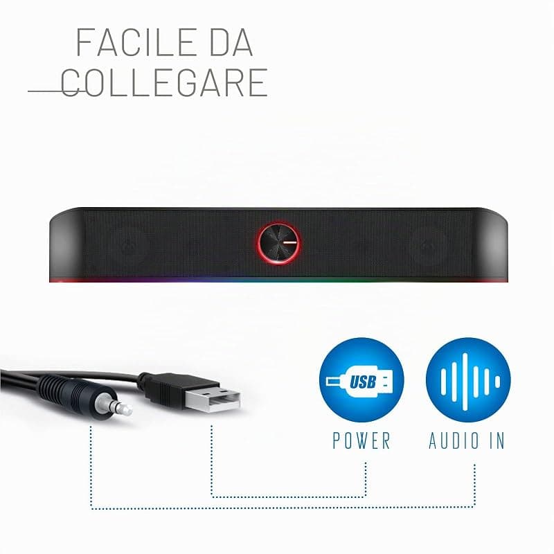 Ewent EW3525 Speaker Soundbar cablati e Bluetooth Illuminata RGB, Casse per PC 12W, Speakers Bluetooth, Altoparlanti Stereo con Illuminazione RGB regolabile, Alimentazione USB — miniatura 3