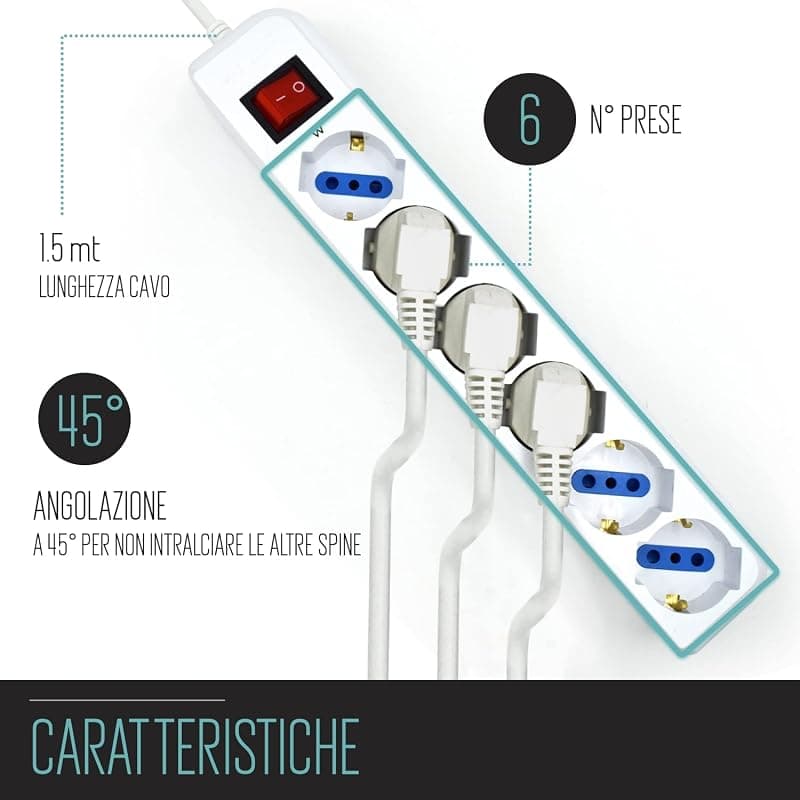 Ewent Multipresa 6 Posizioni con Spina Italiana 10 a EW3922-A — miniatura 4