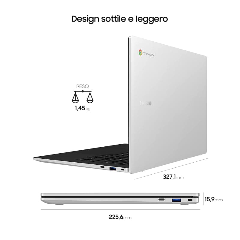 Samsung Galaxy Chromebook Go, Computer Portatile XE340XDA-KA1IT Chrome OS, Processore Intel Celeron, Display Screen 14” Full HD LED, RAM 4GB, Memoria eMMC 64GB, USB-C, Silver — miniatura 2