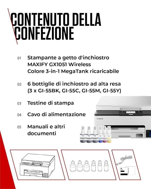 Canon Stampante WiFi per Casa e Ufficio MAXIFY GX1051 - Stampante Multifunzione MegaTank con Scanner e Fotocopiatrice per Casa | Connettività WiFi, Ethernet e USB | Include 6 — miniatura 7