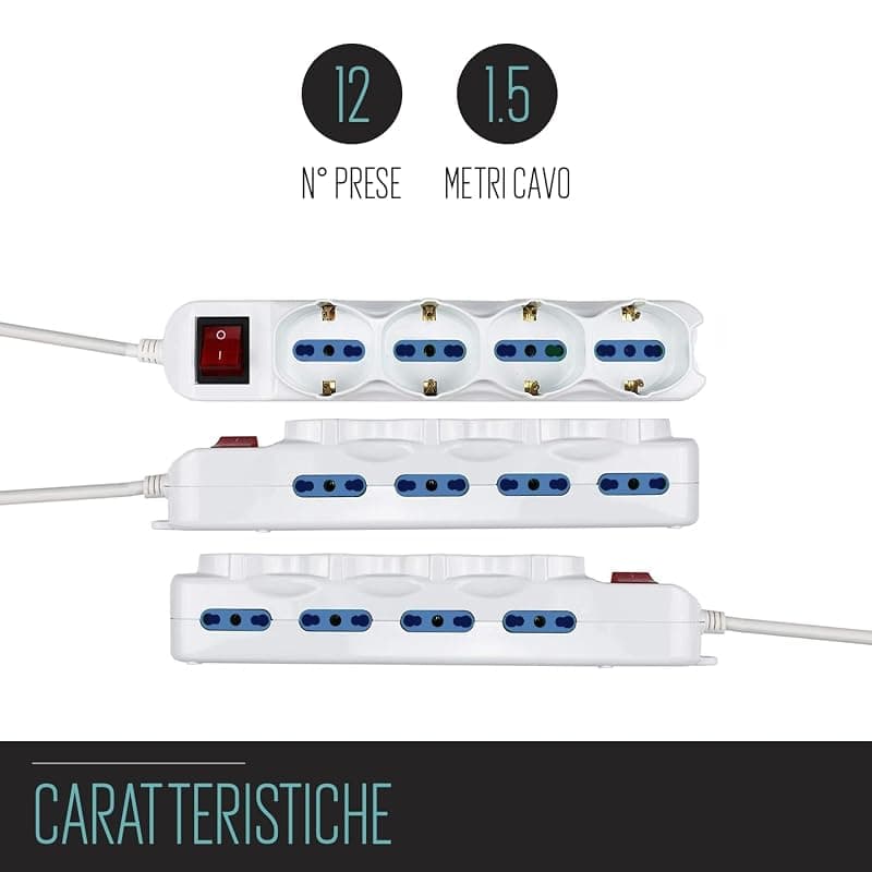 Ewent Multipresa 12 Posti con Spina ITA /SCHUKO (10/16A) EW3929 — miniatura 4