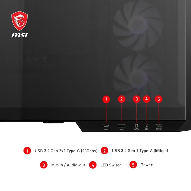 MSI MAG PANO M100R PZ Micro-ATX Case - 3 ventole ARGB da 120 mm e 1 ventola ARGB da 120mm, supporto per GPU, filtri antipolvere, spazio per il routing dei cavi di 33 mm, USB — miniatura 4