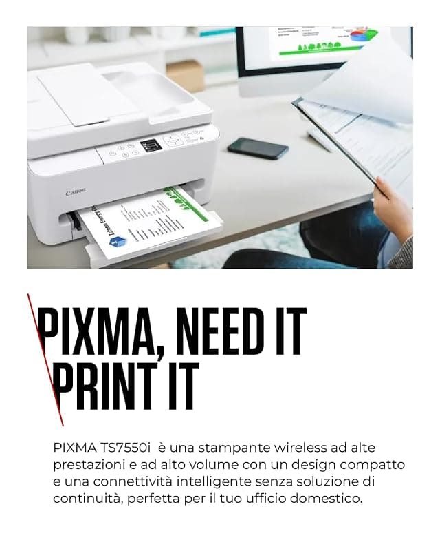 Canon PIXMA TS7550i Stampante Fotografica Multifunzione per Ufficio Wi-Fi — miniatura 3