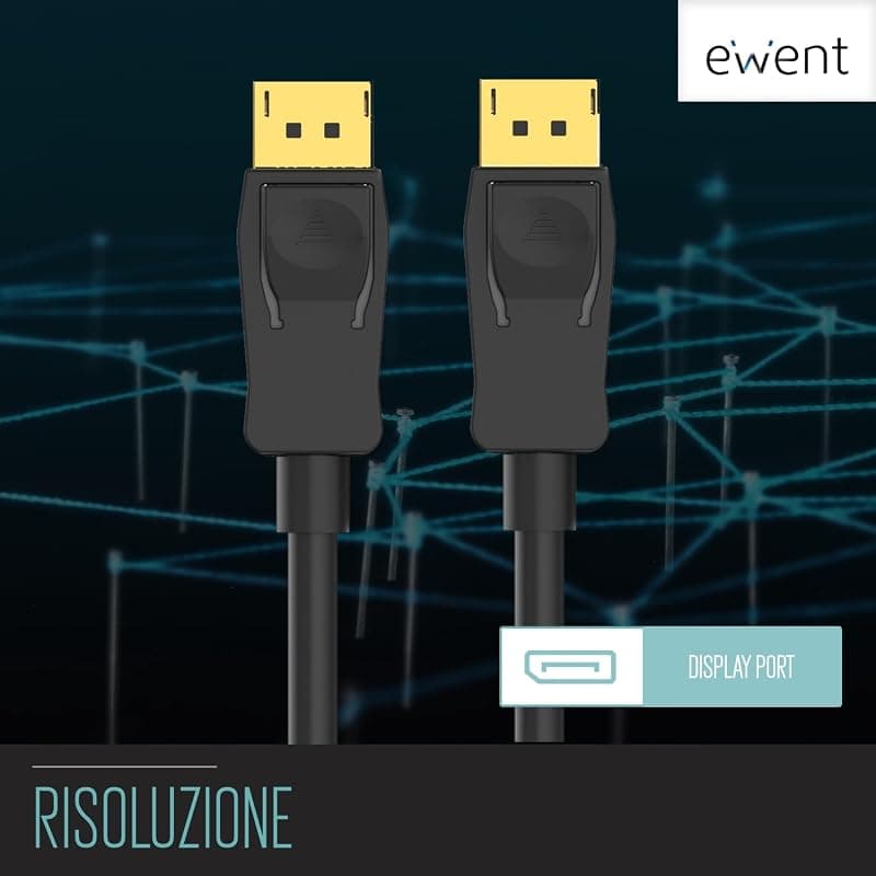 Ewent EC1400, Cavo Display Port 1.2, Risoluzione 4K e 3D con Audio Digitale, Compatibilità Universale, Supporta 3D, Lunghezza 1 m, Colore Nero, Cavo per Monitor — miniatura 4